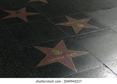 Los Angeles, California, United States - October 24 2017: Hollywood Walk Of Fame Stars With Famous Names On Sidewalks