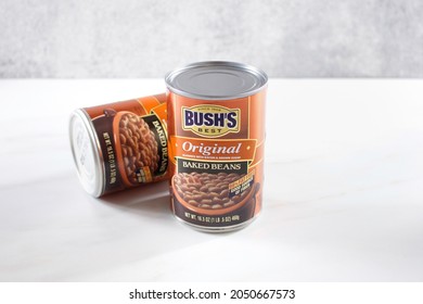 Los Angeles, California, United States - 08-24-2021: A View Of Bush's Best Original Baked Beans Cans.