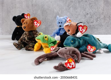 Los Angeles, California, United States - 08-24-2021: A View Of Several Beanie Babies Toys.