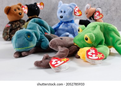 Los Angeles, California, United States - 08-24-2021: A View Of A Collection Of Beanie Babies Stuffed Animal Toys.