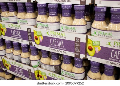 Los Angeles, California, United States - 10-25-2021: A View Of Several Bottle Packs Of Primal Kitchen Caesar Dressing, On Display At A Local Big Box Grocery Store.