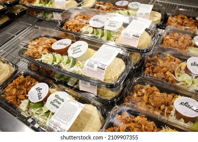 Los Angeles, California, United States - 10-25-2021: A View Of Several Packages Of Kirkland Signature Prepared Mexican Tacos Meals, On Display At A Local Costco Store.