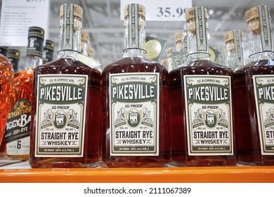 Los Angeles, California, United States - 10-25-2021: A View Of Several Bottles Of Pikesville Straight Rye Whiskey, On Display At A Local Grocery Store.