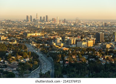 LOS ANGELES, CALIFORNIA, UNITED STATES — January 15, 2013: Downtown Los Angeles seen from Mulholland Drive