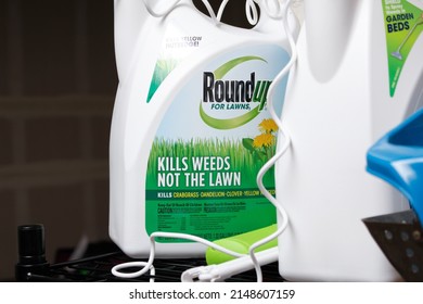 Los Angeles, California, United States - 03-01-2022: A View Of Some Containers Of Roundup Weed Killer.