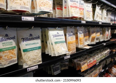 Los Angeles, California, United States - 03-01-2022: A View Of Several Shelves Dedicate To Tillamook Shredded Cheese Products, On Display At A Local Grocery Store.