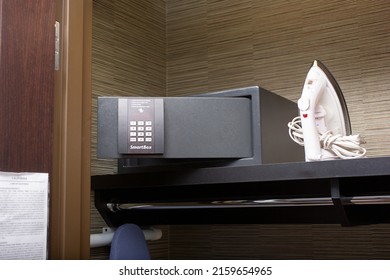 Los Angeles, California, United States - 03-01-2022: A View Of A SmartBox Safe, Seen In A Hotel Room Closet.