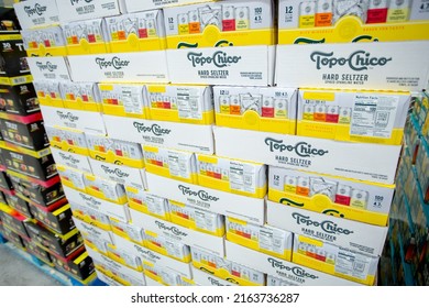 Los Angeles, California, United States - 03-01-2022: A View Of Several Cases Of Topo Chico Mineral Water, On Display At A Local Big Box Grocery Store.
