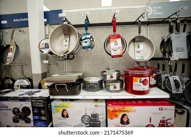 Los Angeles, California, United States - 05-20-2022: A View Of An Aisle Section Dedicated To A Variety Of Rachael Ray Cookware, On Display At A Local Department Store.