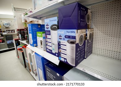 Los Angeles, California, United States - 05-20-2022: A View Of Several Cases Of Levoit Air Purifier Appliances, On Display At A Local Department Store.