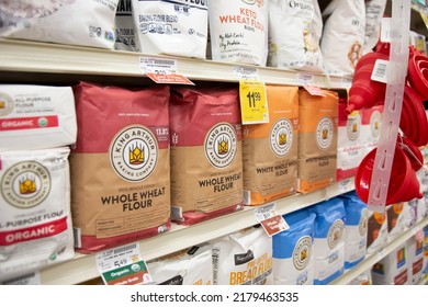Los Angeles, California, United States - 05-20-2022: A view of several packages of King Arthur Baking Company wheat flour products, on display at a local grocery store. 