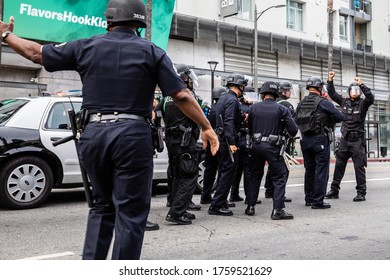 Los Angeles California/ US 06/01/2020 George Floyd Protest In Hollywood. Police Working During Curfew