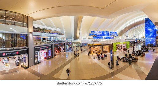 LOS ANGELES, CALIFORNIA, US - Jun 17 2017: Tom Bradley International Airport Departure Terminal Duty Free Shops In Los Angeles, US