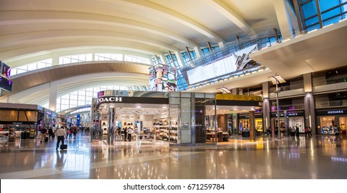 LOS ANGELES, CALIFORNIA, US - Jun 17 2017: Tom Bradley International Airport departure terminal duty free shops in Los Angeles, US