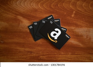 Los Angeles, California / USA - 02/01/19: Amazon 25 dollar gift cards
