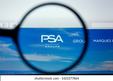 Los Angeles, California, USA - 12 June 2019: Illustrative Editorial of PSA Group website homepage. PSA Group logo visible on display screen.