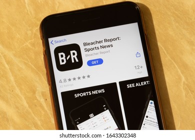 Los Angeles, California, USA - 12 February 2020: Bleacher Report App Store Page Close Up , Illustrative Editorial