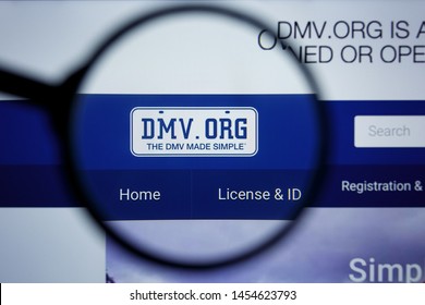 Los Angeles, California, USA - 17 Jule 2019: Illustrative Editorial of DMV website homepage. DMV logo visible on display screen.