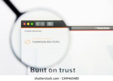 Los Angeles, California, USA - 25 March 2019: Illustrative Editorial of Thomson Reuters website homepage. Thomson Reuters logo visible on display screen.