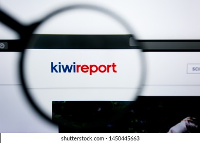 Los Angeles, California, USA - 25 June 2019: Illustrative Editorial of kiwireport website homepage. kiwi report logo visible on display screen.
