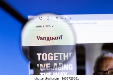 Los Angeles, California, USA - 25 February 2020: The Vanguard Group website homepage icon. Vanguard.com logo visible on display screen, Illustrative Editorial