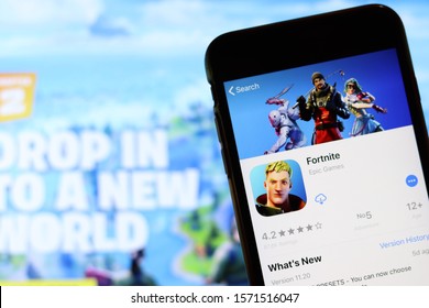 Los Angeles, California, USA - 26 November 2019: Fortnite Icon On Phone Screen With Logo On Blurry Background, Illustrative Editorial