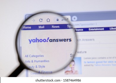 Los Angeles, California, USA - 3 December 2019: Yahoo answers website page. Answers.yahoo.com logo on display screen, Illustrative Editorial.