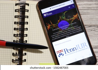 Los Angeles, California, USA - 7 December 2019: Phone Screen With University Of Pennsylvania Website Page Top View. Higher Education Admission Concept, Illustrative Editorial.