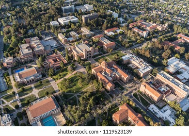 Los Angeles, California, USA - April 18, 2018:  Aerial View Of Buildings On The UCLA Campus Near Westwood.