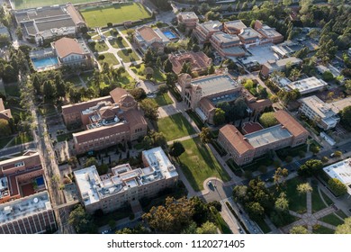 Los Angeles, California, USA - April 18, 2018:  Aerial view of historic architecture on the scenic UCLA campus near Westwood.