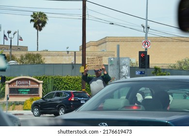 Los Angeles, California USA - August 21, 2018: Homeless and Disabled Veteran