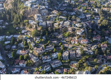 Los Angeles, California, USA - August 6, 2016:  Aerial View Of Fashionable Hillside Homes Near Laurel Canyon In The Hills Above West Hollywood.