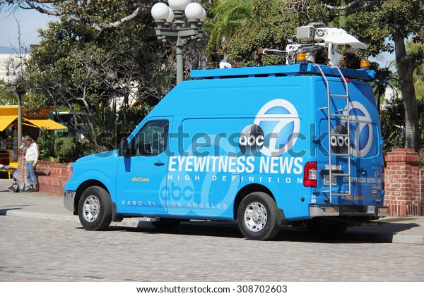 Los Angeles, California, USA - August 14, 2015:\
Broadcasting vehicle of American Broadcasting Company (ABC) is\
preparing to report a news.
