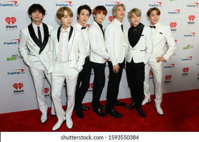 Los Angeles, California / USA - December 6 2019: V, SUGA, Jin, J-Hope, RM, Jimin, and Jungkook of BTS  arrives for the KIIS FM's iHeartRadio Jingle Ball at the Forum Los Angeles in Inglewood, CA