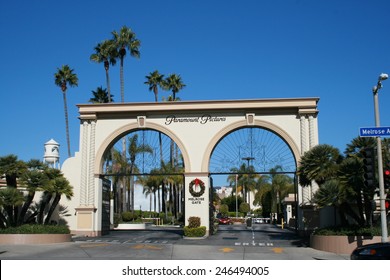 Los Angeles, California, USA - December 6, 2010: Main Entry Gate, 'Melrose Gate', To The Paramount Pictures Studio Lot On Melrose Avenue, Hollywood, Los Angeles, California, USA