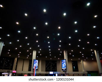 Los Angeles, California / USA - February 07 2017: Sparse Airport Terminal Empty Night Flight Red Eye Alone Waiting Holiday Plane Airplane Sitting