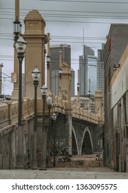 Los Angeles, California / USA - February 11: Downtown Los Angeles Bridge, Street Lamps, California, USA