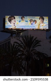 Los Angeles, California, USA - January 1, 2022 - Chinese fans and fan group "China Jin Bar" of BTS aka ARMY run a billboard ad on Wilshire Blvd for group member Jin aka Worldwide Handsome's birthday.