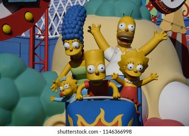 Los Angeles, California, USA -July 30, 2018: Simpsons Ride at Krustyland at Universal Studios of Hollywood,  Los Angeles, CA