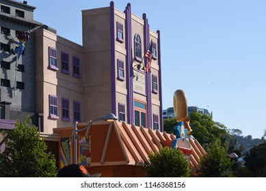 Los Angeles, California, USA -July 30, 2018: Detail From Springfield Of Simpsons Ride At Universal Studios Of Hollywood,  Los Angeles, CA
