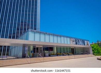 Los Angeles, California, USA, JUNE, 15, 2018: Outdoor view of huge building of the annenberg space for photography in a gorgeous beautiful day with blue sky in Los Angeles downtown