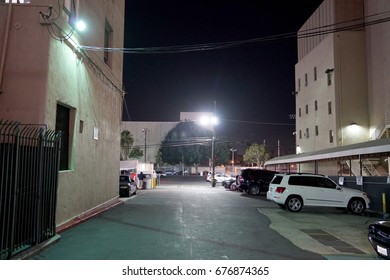 Los Angeles, California, USA - JUNE 24, 2017: Dark Alley At Night On Hollywood Boulevard