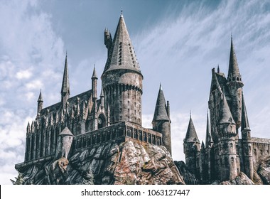 Los Angeles, California, USA -March 28, 2018: Hogwarts Castle, The Wizard World of Harry Potter in Universal Studios Hollywood at Los Angeles, CA
