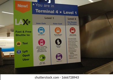 Los Angeles, California/ USA -March 3, 2020: LAX Free Airport shuttle bus called LAXit to take passengers to staging location for taxi, uber lyft opoli - no pick at terminal due to construction 