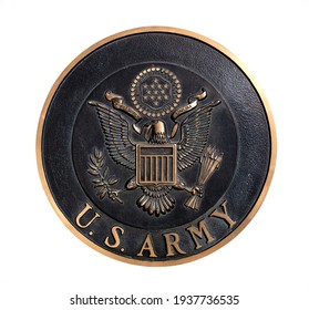 Los Angeles, California  USA - March 12 2019: U.S. Army emblem, crest or plaque on white background