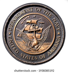 Los Angeles, California  USA - March 12 2019: U.S. Navy emblem, crest or plaque on white background