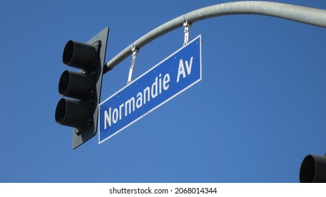 Los Angeles, California, USA - May 25 2013: Normandie Avenue Street Sign In East Hollywood, Los Angeles. Daytime.