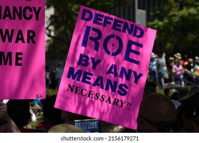Los Angeles, California, USA - May 14, 2022: Protesters rally for abortion rights in California and across the U.S. Women gathered at an abortion rights rally in downtown Los Angeles.