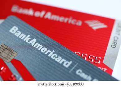 Los Angeles, California, USA - May 26, 2015: Closeup Credit Card And Debit Card Of Bank Of America, The Second Largest Bank Holding Company In The United States By Assets.