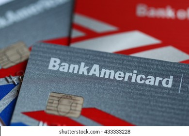 Los Angeles, California, USA - May 26, 2015: Closeup Credit Card And Debit Card Of Bank Of America, The Second Largest Bank Holding Company In The United States By Assets.